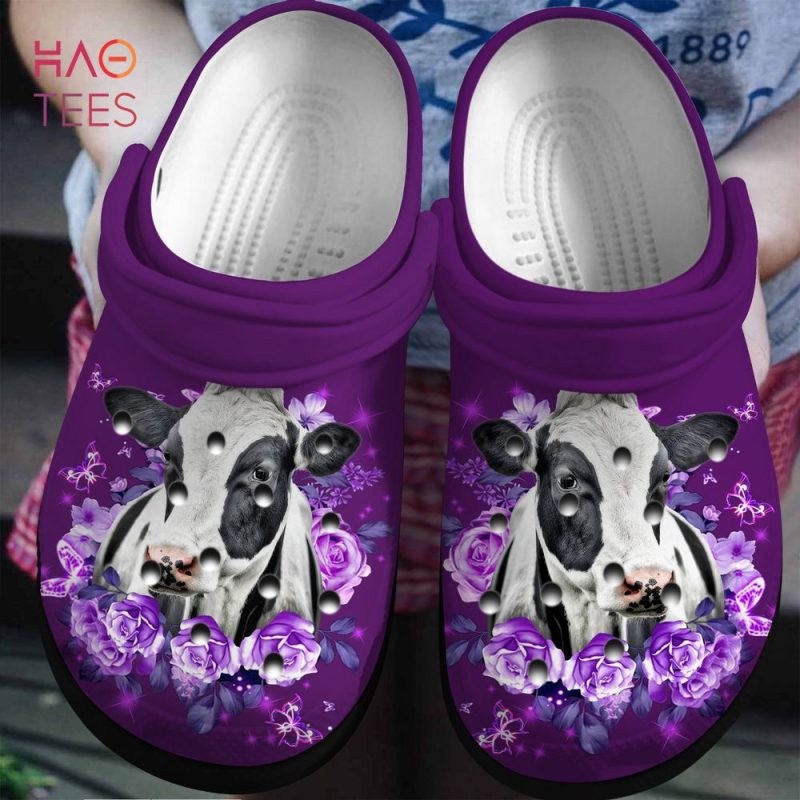 Purple Roses And Cow Crocs Shoes Purple Roses And Cow Crocs Shoes