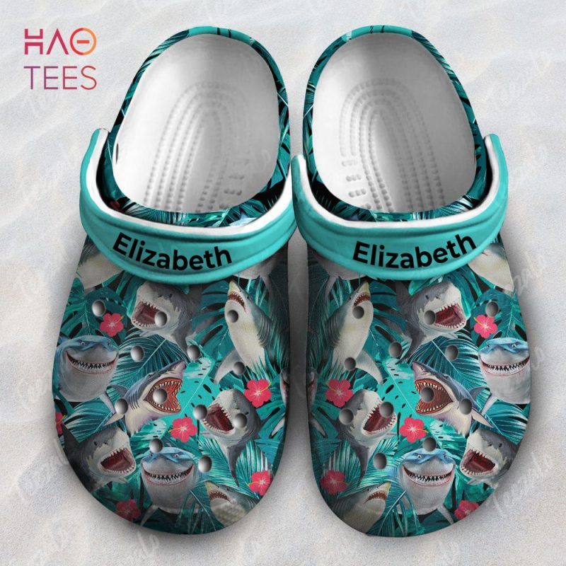 Shark Personalized Crocs Shoes With Name Flower Tropical Shark Personalized Crocs Shoes With Name Flower Tropical