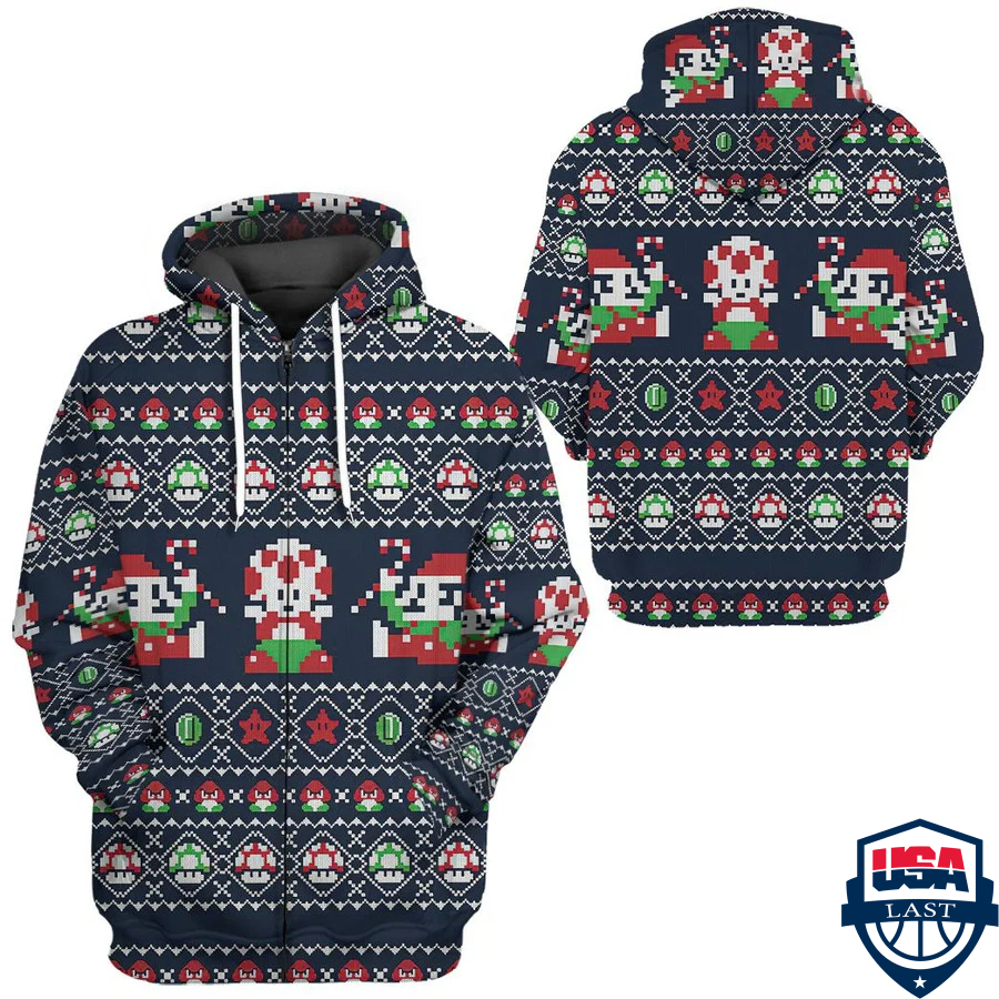 Super Mario Game Ugly Pattern 3D Hoodie Apparel Super Mario Game Ugly Pattern 3D Hoodie Apparel