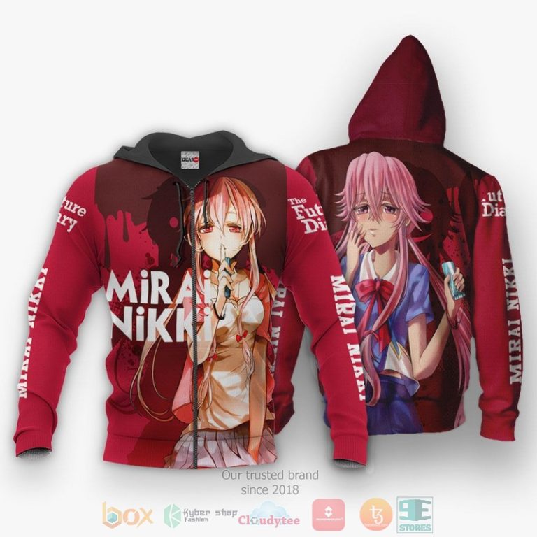 Yuno Gasai Future Diary Mirai Nikki Anime Red 3D Hoodie Bomber Jacket Hot Sale 2024
