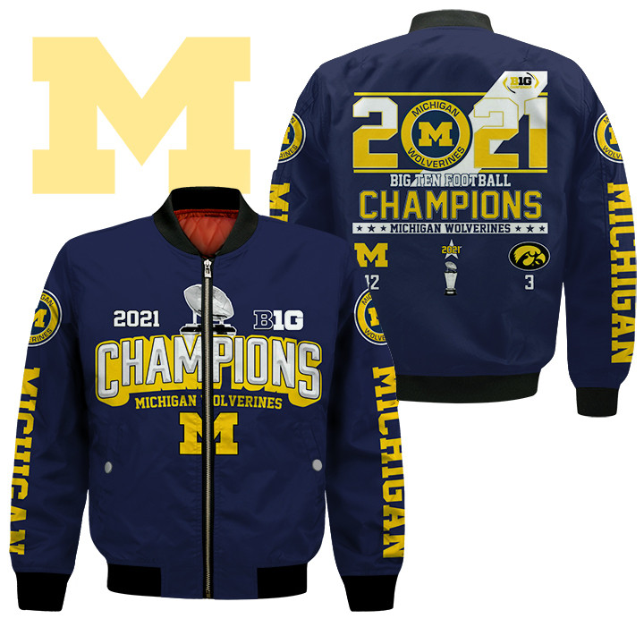 2021 Big Ten Champions Michigan Wolverines Blue Bomber Jacket 2021 Big Ten Champions Michigan Wolverines Blue Bomber Jacket