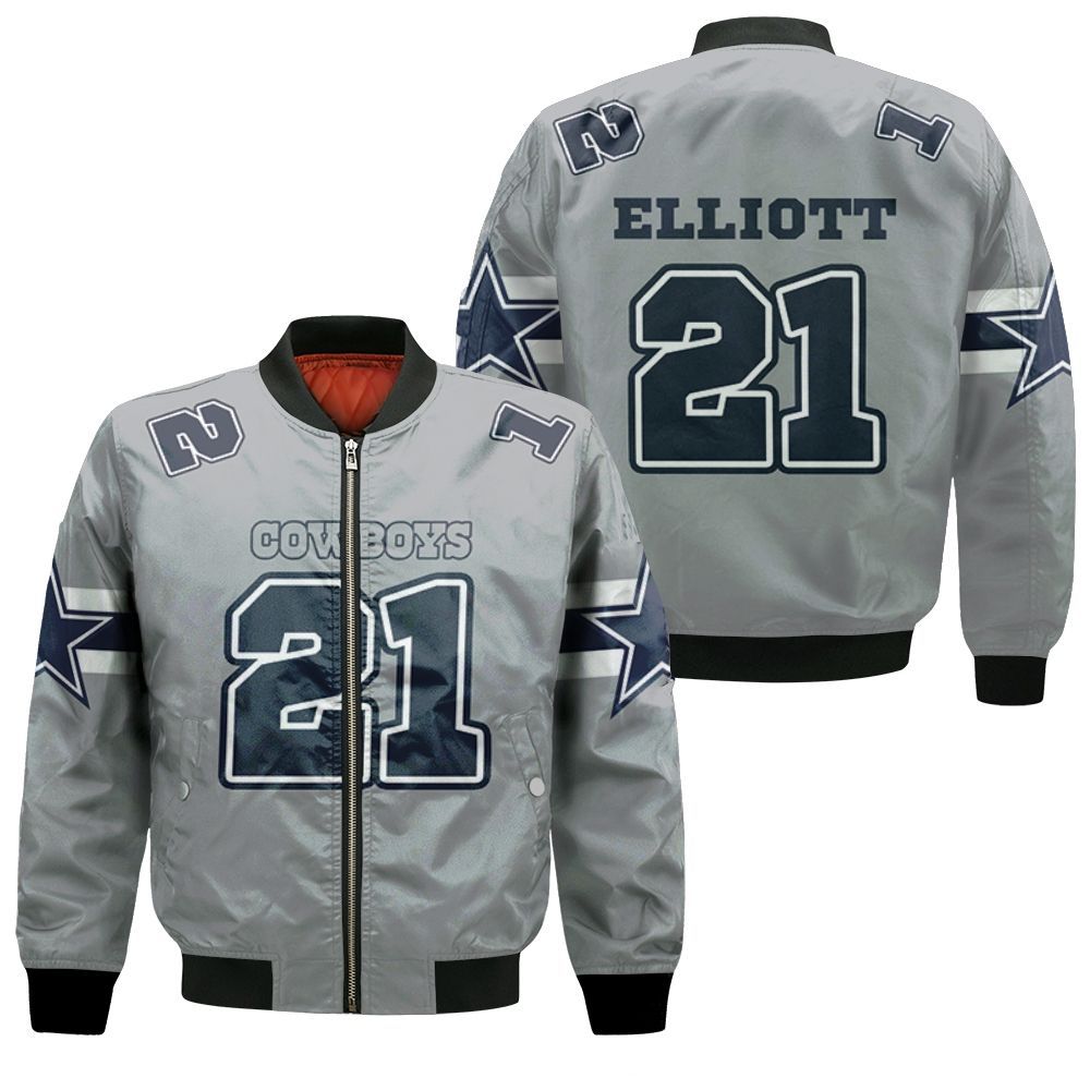 21 Ezekiel Elliott Cowboys Jersey Inspired Style Bomber Jacket 21 Ezekiel Elliott Cowboys Jersey Inspired Style Bomber Jacket