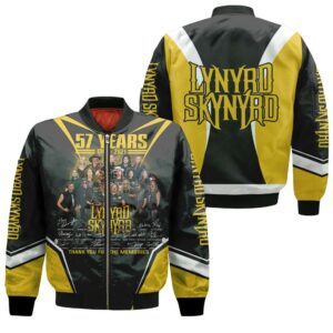 57 Years 1964 2021 Lynyrd Skynyrd Thank You For The Memories Legend Rock Band 3D Designed Allover Gift For Lynyrd Skynyrd Fans Bomber Jacket
