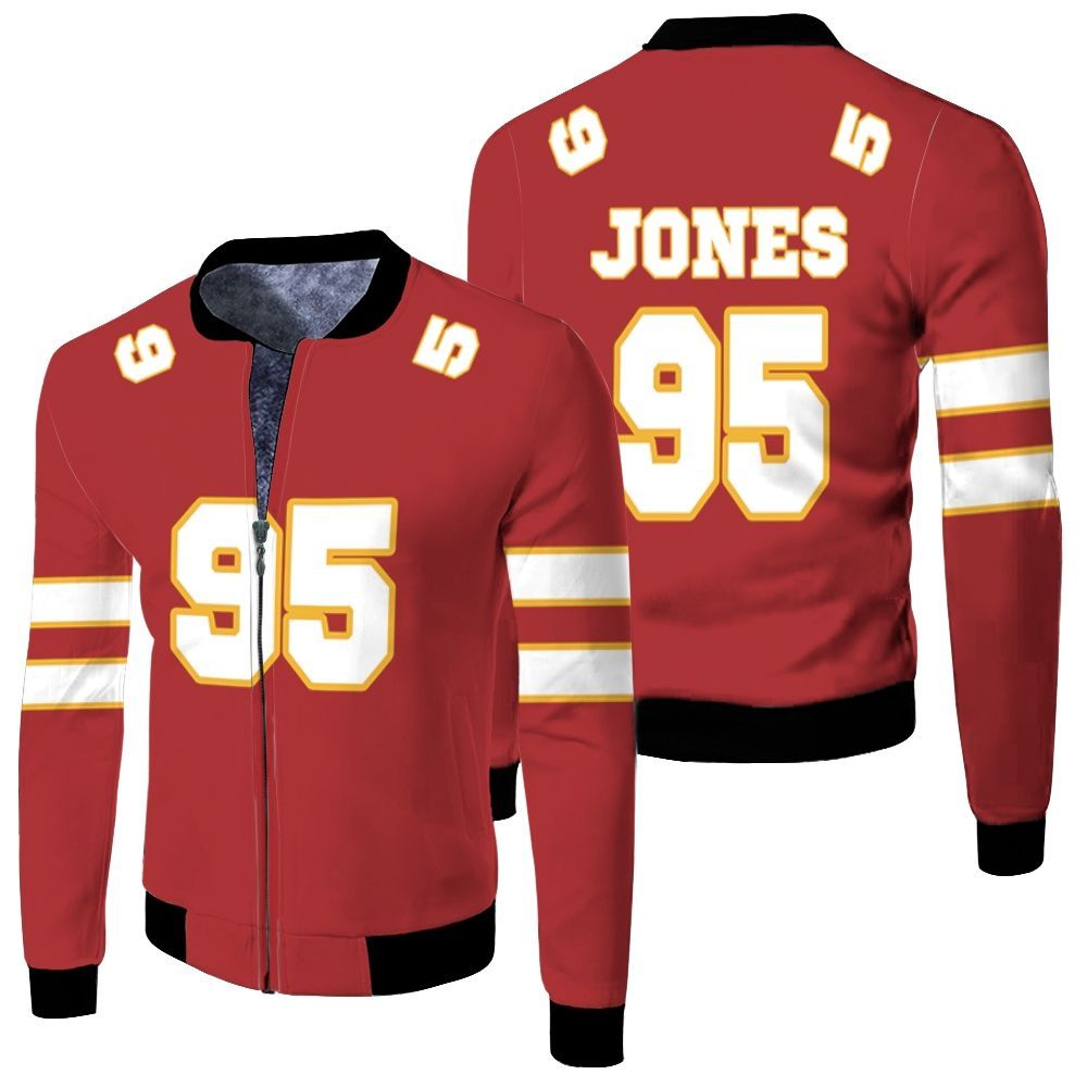 95 Chris Jones Kannas City Jersey Inspired Style Bomber Jacket 95 Chris Jones Kannas City Jersey Inspired Style Bomber Jacket