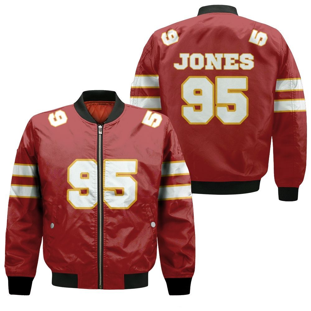 95 Chris Jones Kannas City Jersey Inspired Style Bomber Jacket 95 Chris Jones Kannas City Jersey Inspired Style Bomber Jacket