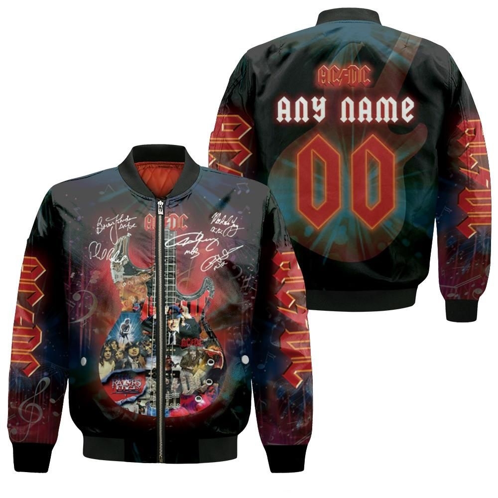 ACDC Guitar Memories Rock Band Legend Members Signatures 3D Designed Allover Gift With Custom Name Number For ACDC Fans Bomber Jacket ACDC Guitar Memories Rock Band Legend Members Signatures 3D Designed Allover Gift With Custom Name Number For ACDC Fans Bomber Jacket