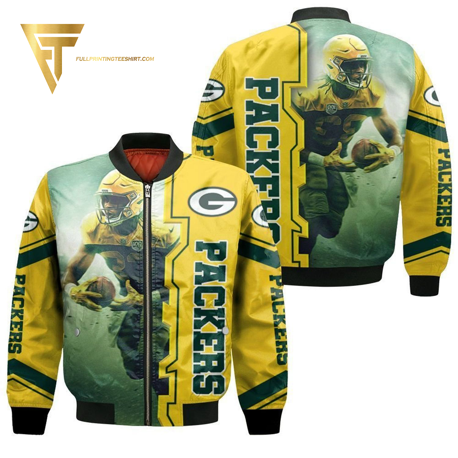 Aaron Jones 23 Green Bay Packers Full Print Bomber Jacket Aaron Jones 23 Green Bay Packers Full Print Bomber Jacket