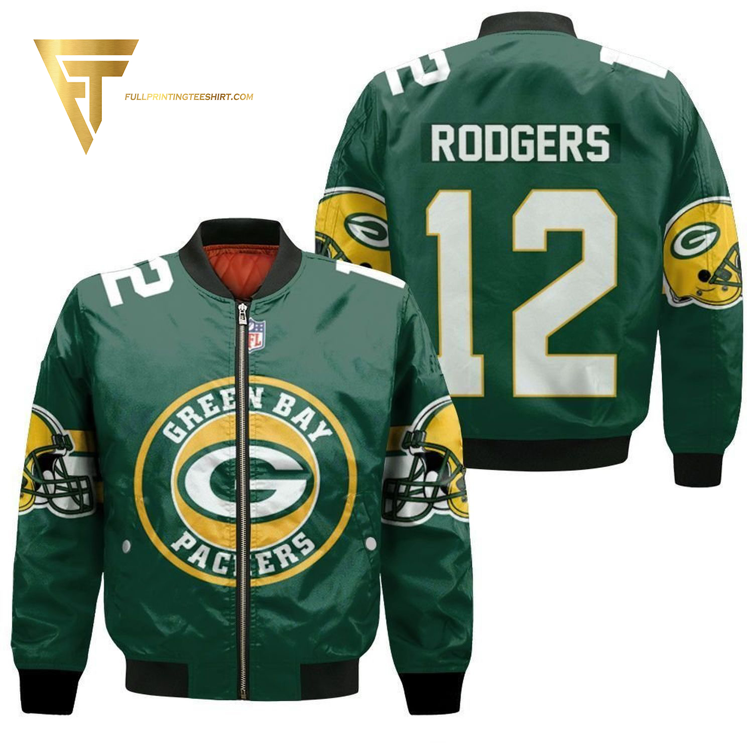 Aaron Rodgers 12 Green Bay Packers Full Print Bomber Jacket Aaron Rodgers 12 Green Bay Packers Full Print Bomber Jacket
