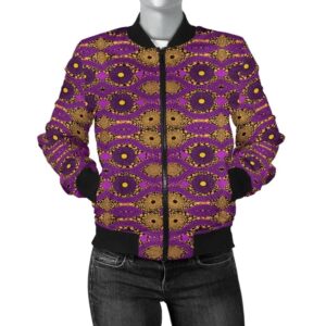 Africa Zone Jacket - Ankara Cloth - Violet Cowrie Bomber Women Jr Bomber Jacket