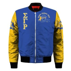 Africa Zone Jacket - Lux Sigma Gamma Rho Poodle Blue Yellow Sleeve Zip Bomber Jacket J5 Bomber Jacket