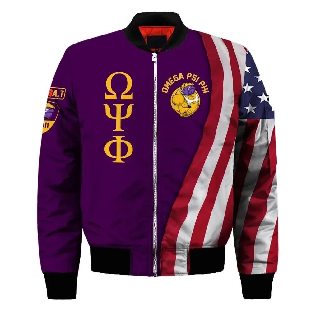 Africa Zone Jacket - Omega Psi Phi Usa Flag Sleeve Zip Bomber Jacket J5 Bomber Jacket Africa Zone Jacket - Omega Psi Phi Usa Flag Sleeve Zip Bomber Jacket J5 Bomber Jacket