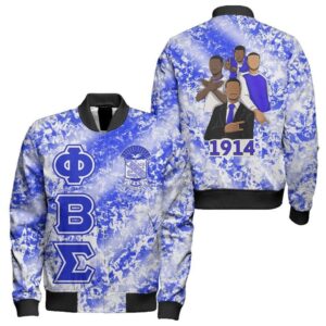 Africa Zone Jacket - Phi Beta Sigmas 1914 Diamond Pattern Sleeve Zip Bomber Jacket J5 Bomber Jacket