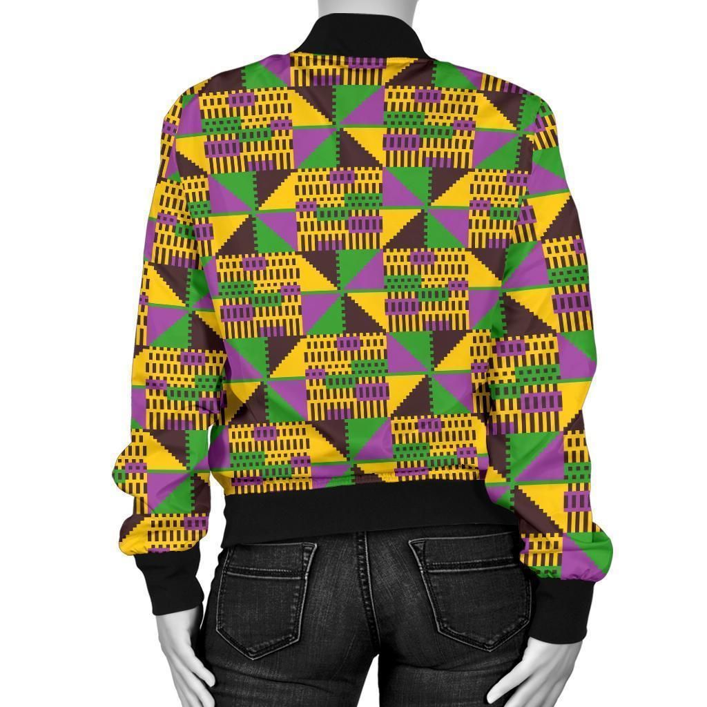 African-Kente-Pattern-Print-Women-Casual-Bomber-Jacket-2