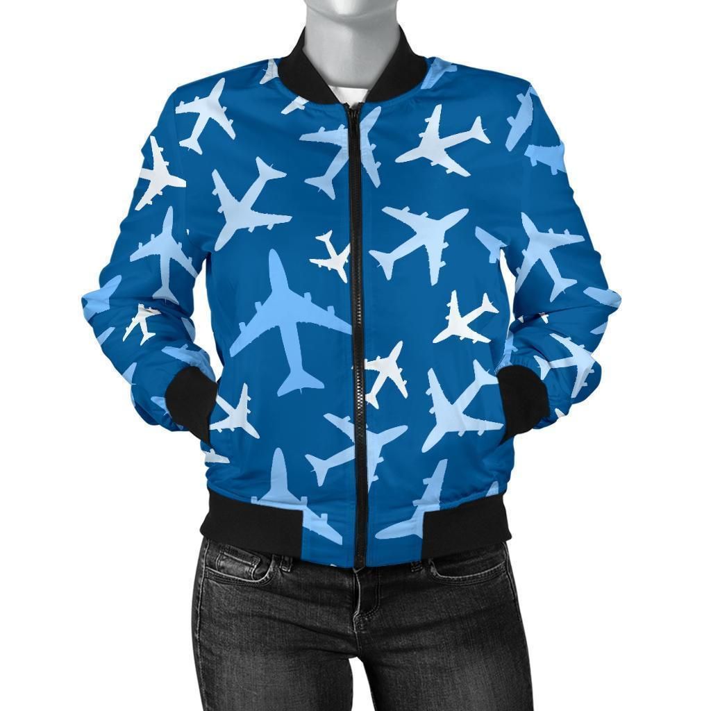 Airplane-Pattern-Print-Women-Casual-Bomber-Jacket-1
