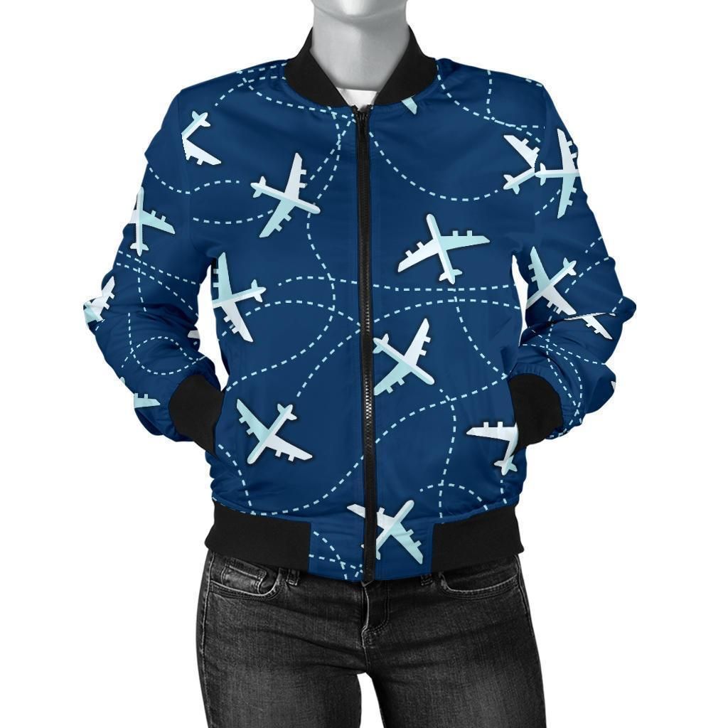 Airplane-Print-Pattern-Women-Casual-Bomber-Jacket-1