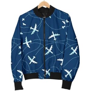 Airplane Print Pattern Women Casual Bomber Jacket