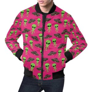Alien Ufo Pink Pattern Print Mens Bomber Jacket