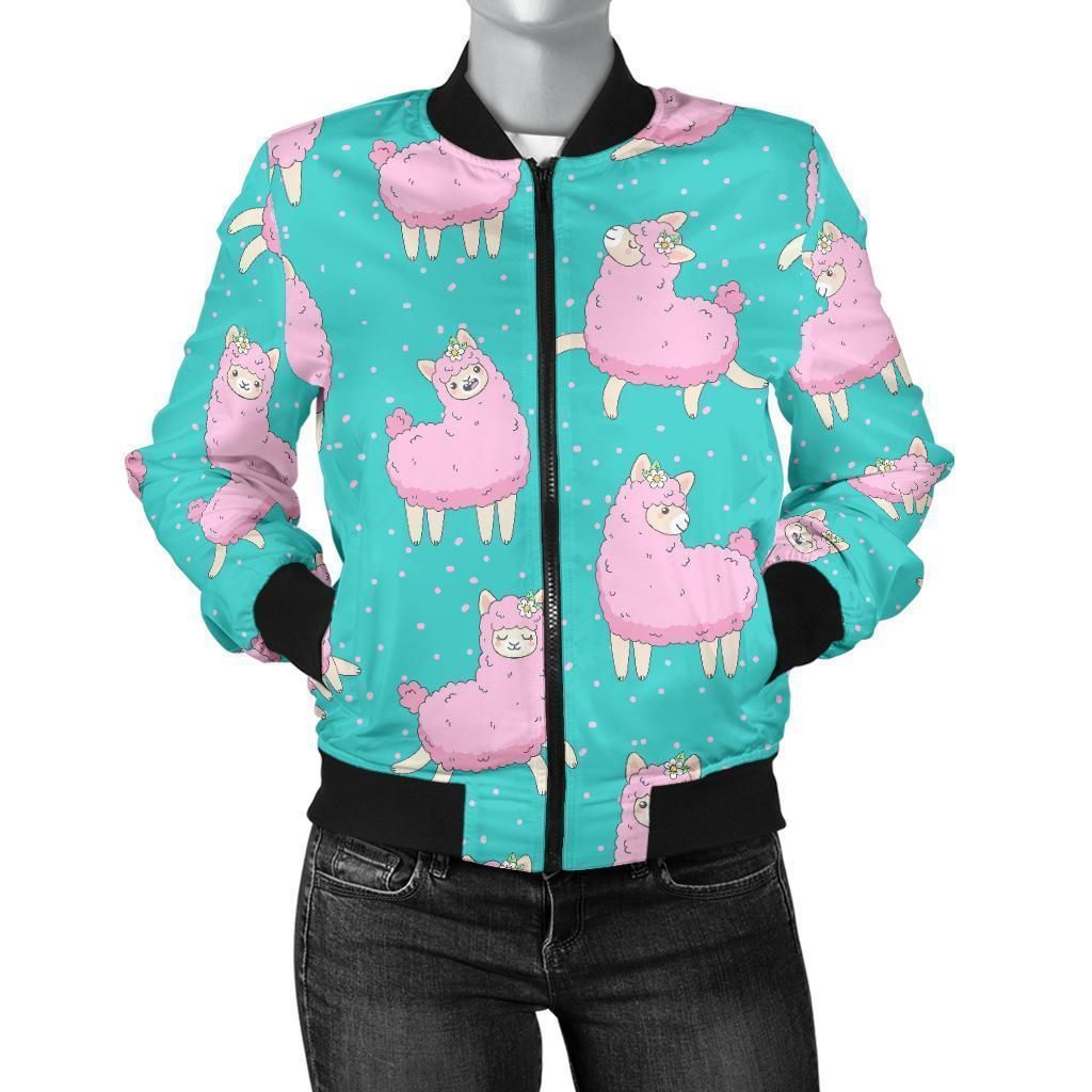 Alpaca-Pattern-Print-Women-Casual-Bomber-Jacket-1