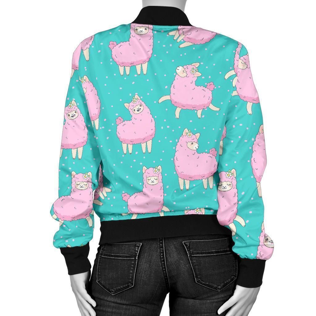 Alpaca-Pattern-Print-Women-Casual-Bomber-Jacket-2