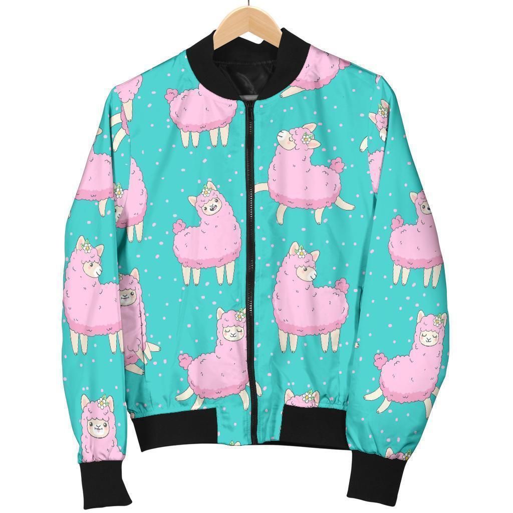 Alpaca Pattern Print Women Casual Bomber Jacket Alpaca Pattern Print Women Casual Bomber Jacket