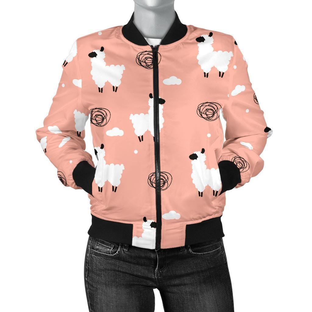 Alpaca-Pink-Pattern-Print-Women-Casual-Bomber-Jacket-1