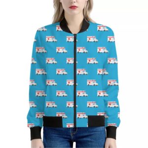 Ambulance Paramedic Car Pattern Print Women'S Bomber Jacket