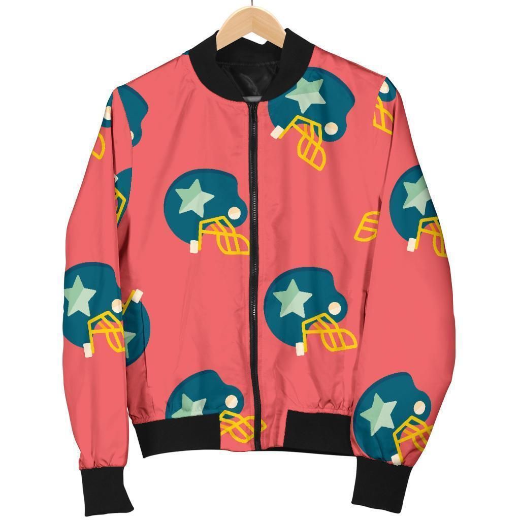 American Football Pattern Print Women Casual Bomber Jacket American Football Pattern Print Women Casual Bomber Jacket