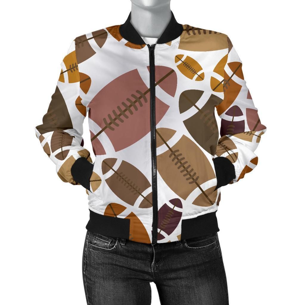 American-Football-Rugby-Ball-Pattern-Print-Women-Casual-Bomber-Jacket-1