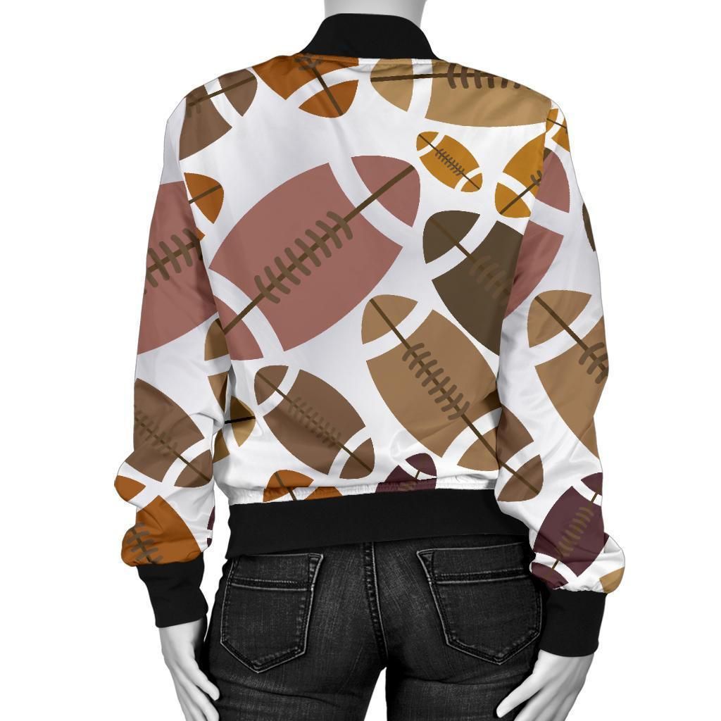 American-Football-Rugby-Ball-Pattern-Print-Women-Casual-Bomber-Jacket-2