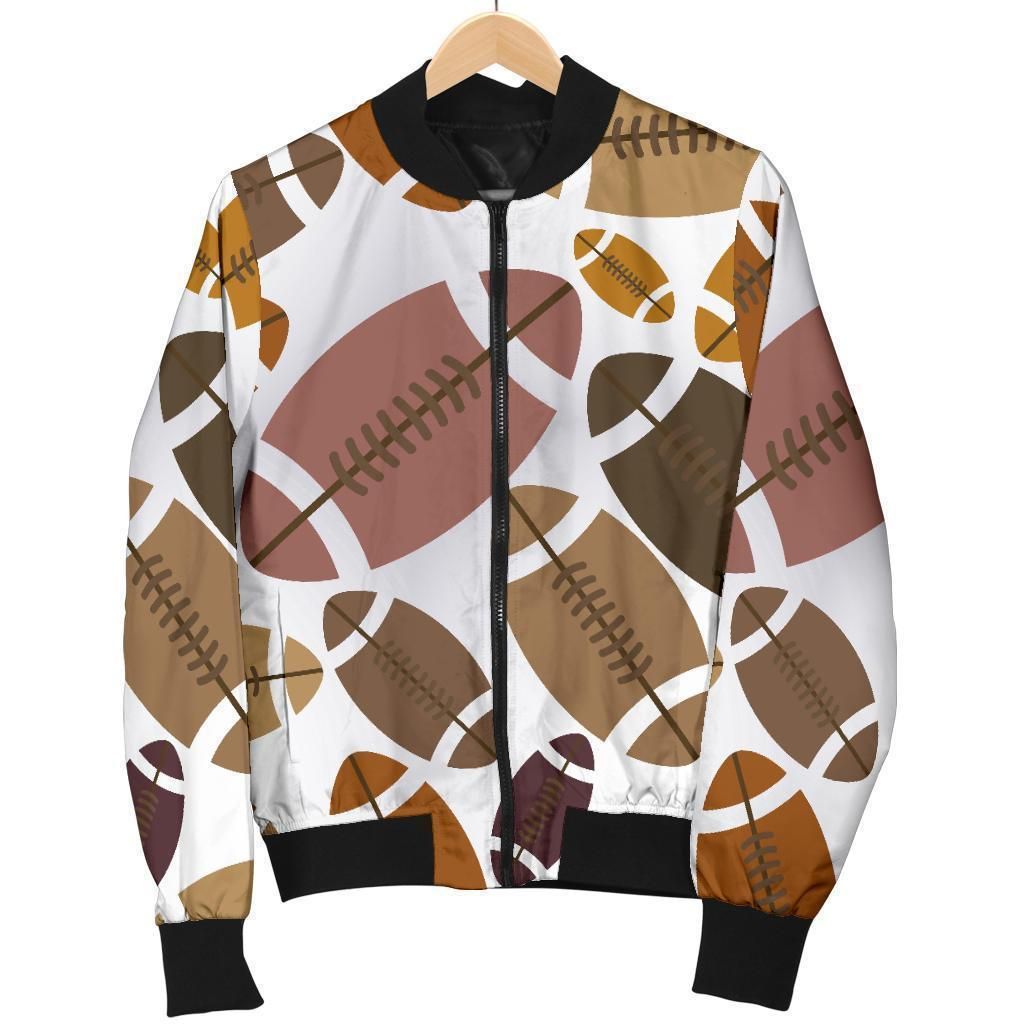 American Football Rugby Ball Pattern Print Women Casual Bomber Jacket American Football Rugby Ball Pattern Print Women Casual Bomber Jacket