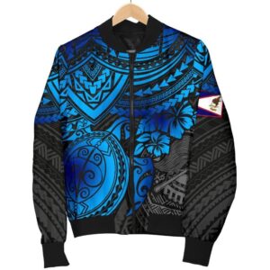 American Samoa Polynesian Bomber Jacket (Women) - Blue Turtle - BN15 Bomber Jacket