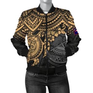 American Samoa Polynesian Bomber Jacket (Women) - Gold Turtle - BN1518 Bomber Jacket