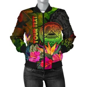 American Samoa Polynesian Personalised Women's Bomber Jacket -  Hibiscus and Banana Leaves - BN15 Bomber Jacket