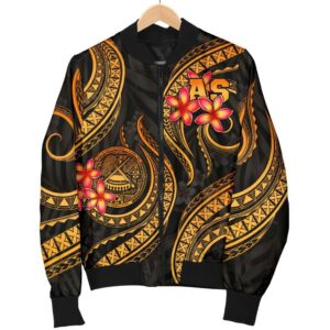 American Samoa Polynesian Women Bomber Jacker - Gold Plumeria - BN11 Bomber Jacket