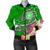American Samoa Polynesian Women's Bomber Jacket - Turtle Plumeria (Green) - BN18 Bomber Jacket