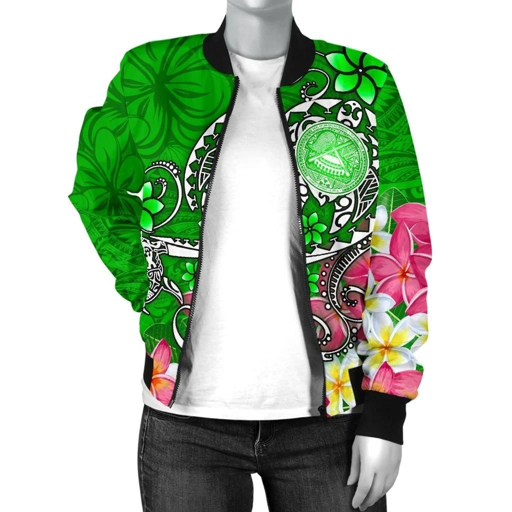 American-Samoa-Polynesian-Womens-Bomber-Jacket-Turtle-Plumeria-Green-BN18-Bomber-Jacket-2