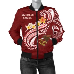 American Samoa Women's Bomber Jacket  - AS Seal  Polynesian Patterns Plumeria - BN25 Bomber Jacket