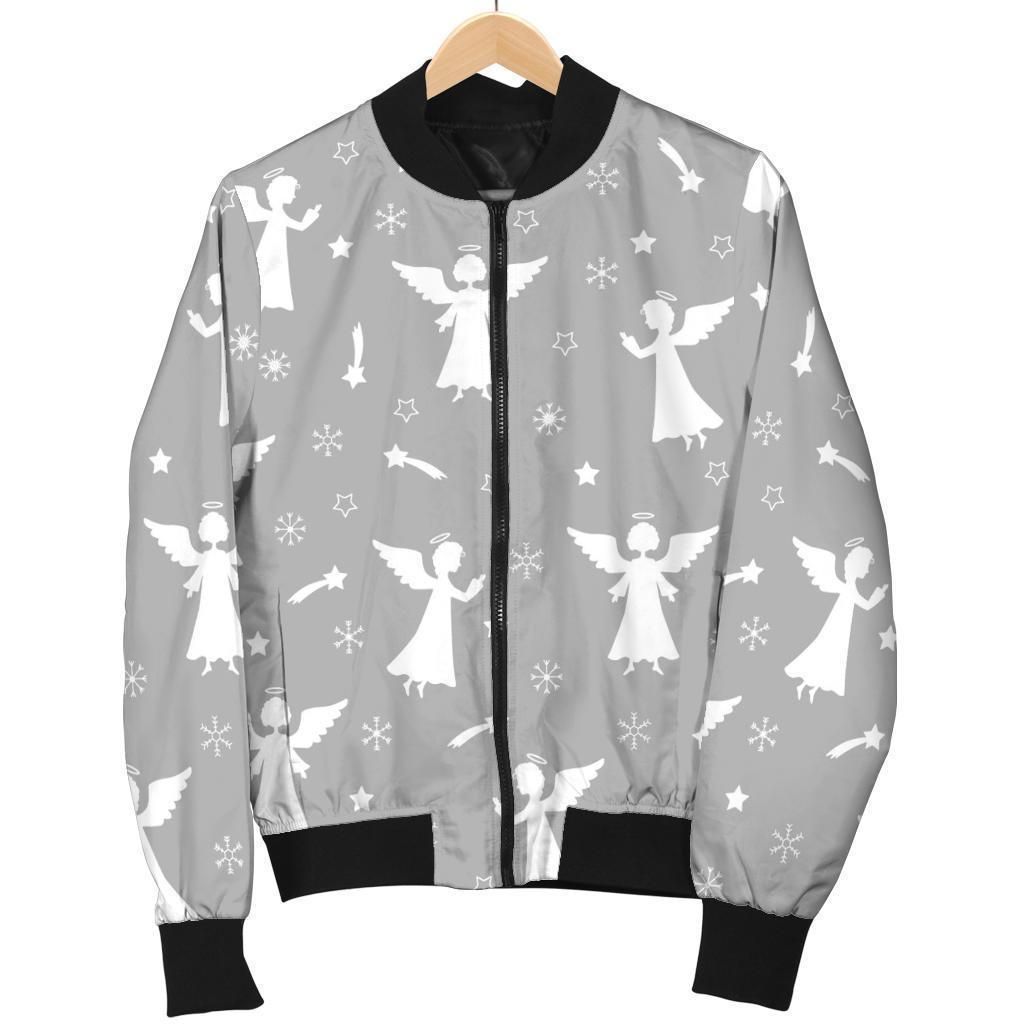 Angel Print Pattern Women Casual Bomber Jacket Angel Print Pattern Women Casual Bomber Jacket