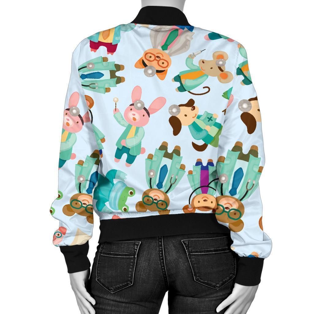 Animal-Nurse-Pattern-Print-Women-Casual-Bomber-Jacket-2