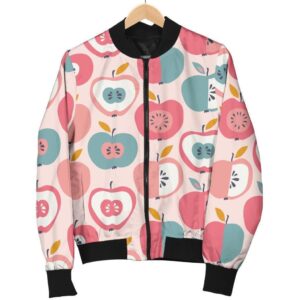 Apple Pattern Print Women Casual Bomber Jacket