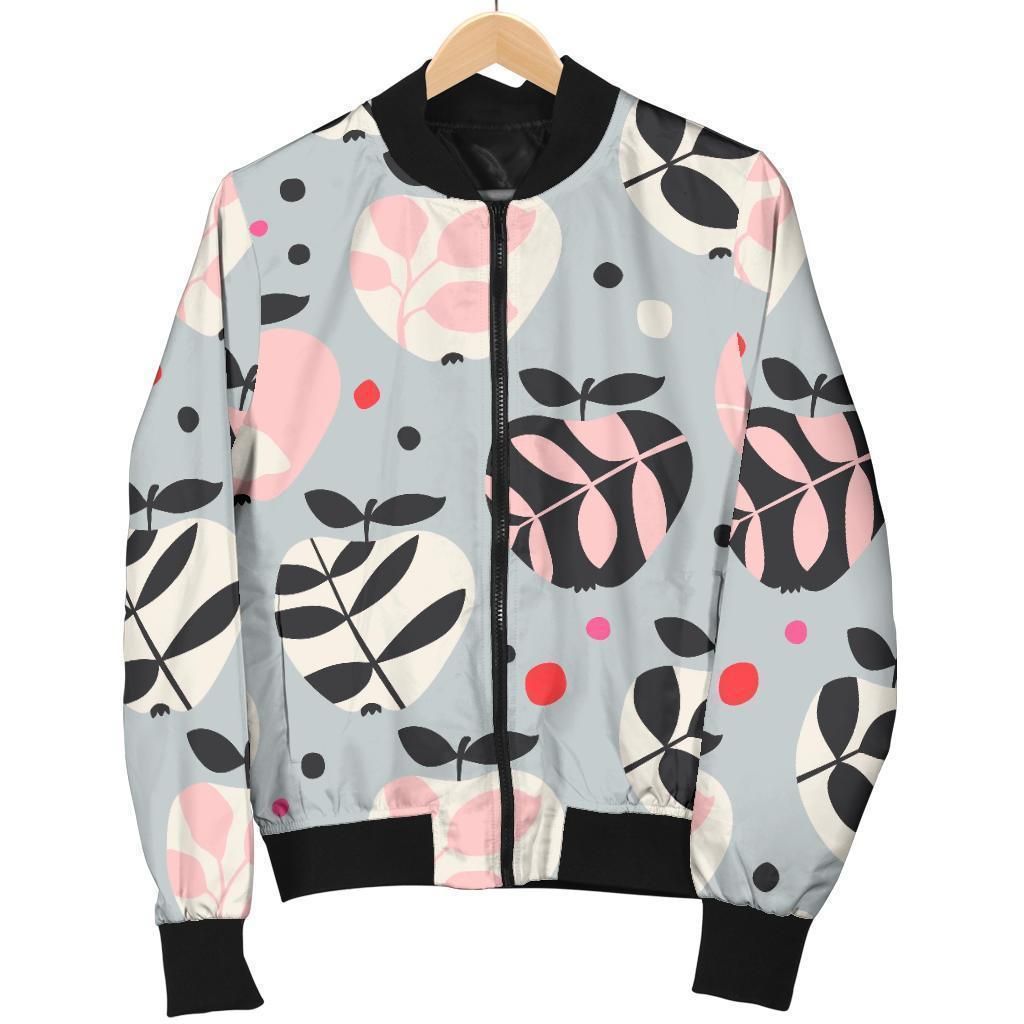 Apple Print Pattern Women Casual Bomber Jacket Apple Print Pattern Women Casual Bomber Jacket