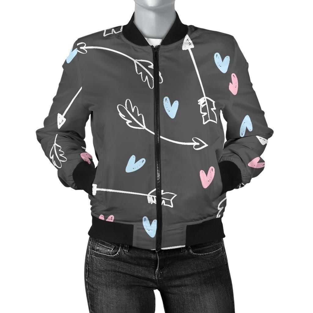 Archery-Heart-Pattern-Print-Women-Casual-Bomber-Jacket-1