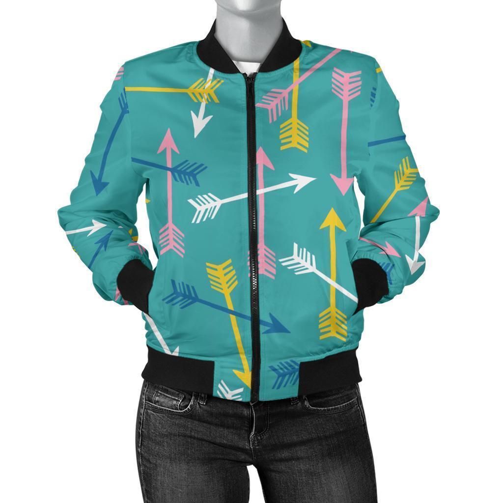 Archery-Pattern-Print-Women-Casual-Bomber-Jacket-1