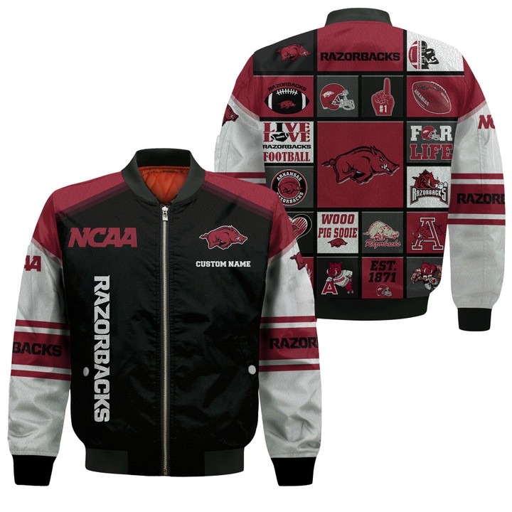 Arkansas Razorbacks Custom Name Bomber Jacket Arkansas Razorbacks Custom Name Bomber Jacket