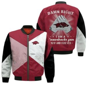 Arkansas Razorbacks Damn Right I Am A Razorbacks Fan Bomber Jacket