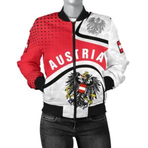 Austria Women's Bomber Jacket - Austrian Coat Of Arms and Flag - BN18 Bomber Jacket