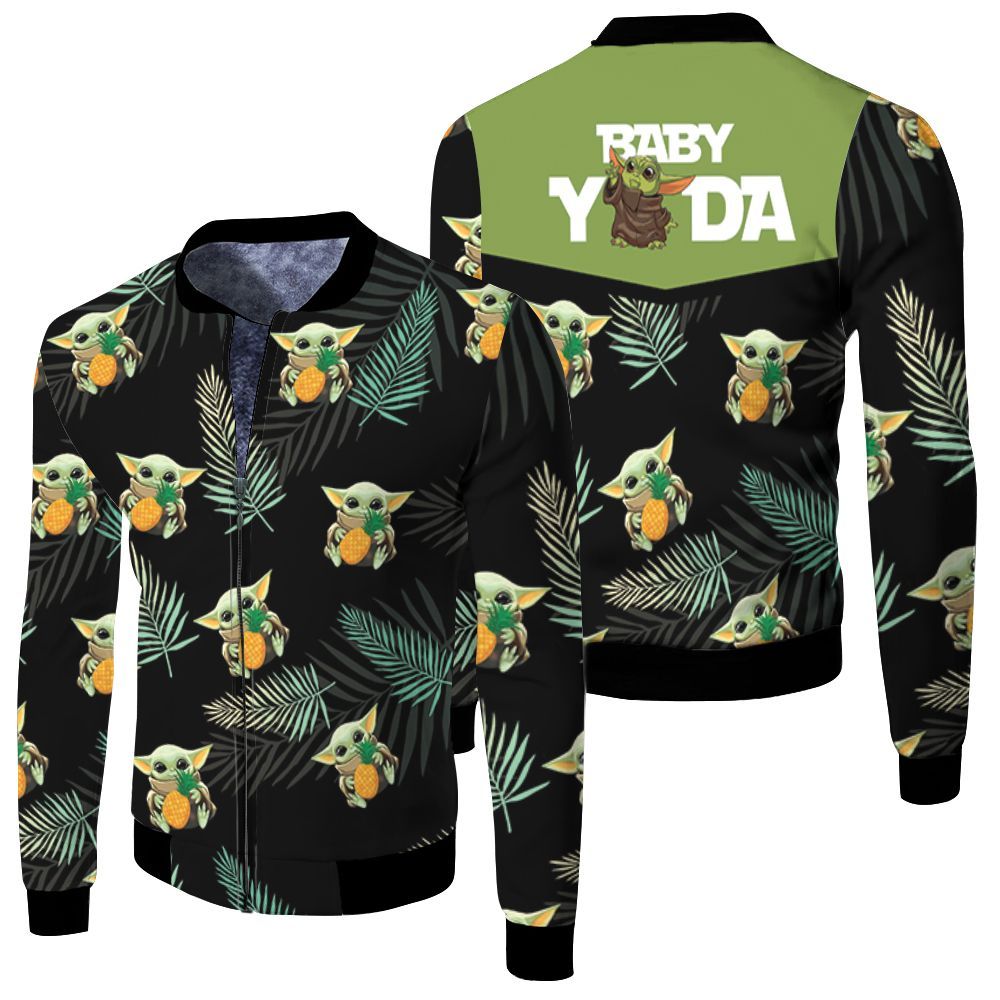 Baby Yoda Hug Pineapple Hawaiian 3D Bomber Jacket Baby Yoda Hug Pineapple Hawaiian 3D Bomber Jacket