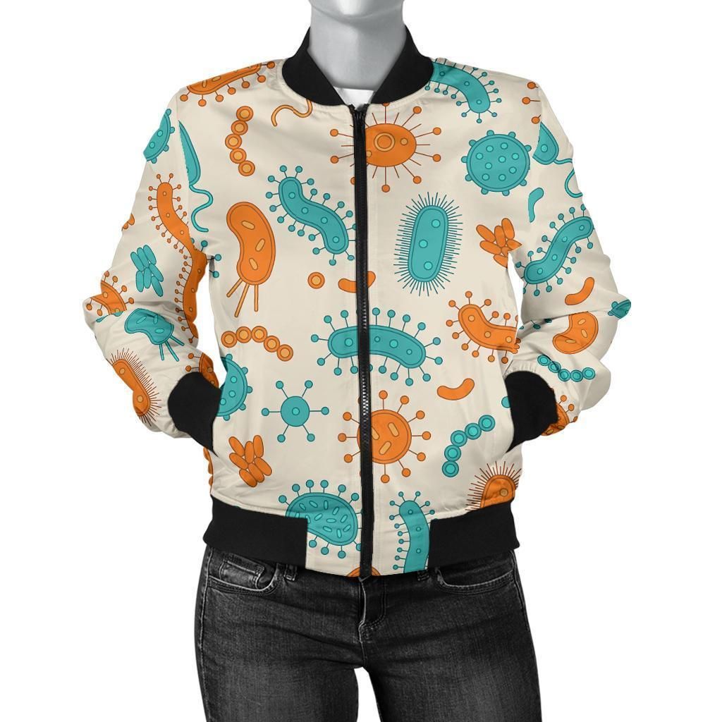 Bacteria-Virus-Print-Pattern-Women-Casual-Bomber-Jacket-1