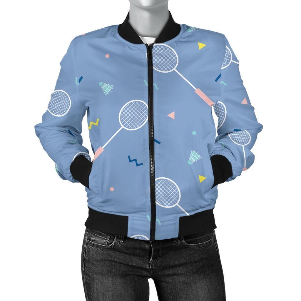Badminton-Cute-Print-Pattern-Women-Casual-Bomber-Jacket-1