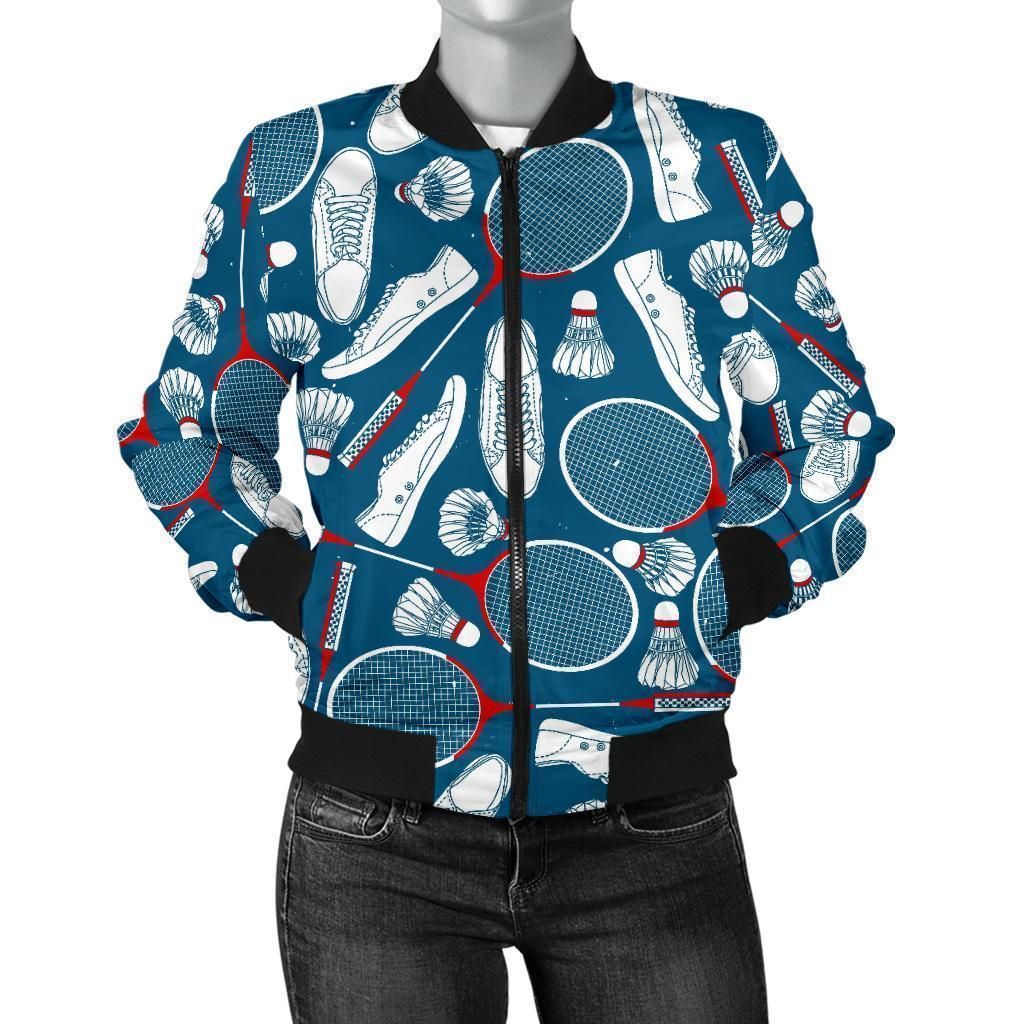 Badminton-Print-Pattern-Women-Casual-Bomber-Jacket-1